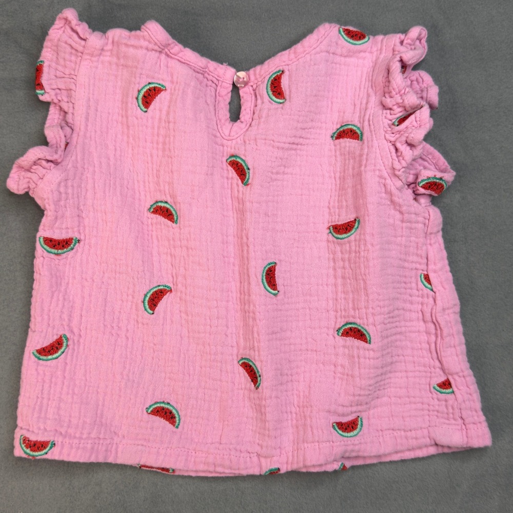btween Girls Pink Watermelon Cotton Gauze Ruffle Top and Shorts Set Size 5 - Picture 4 of 8